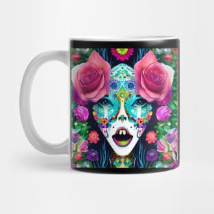 Day of the Dead Inspired Painted Woman Face with Flowers Mug